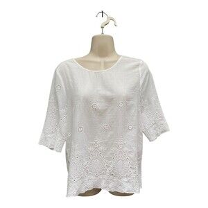 Lipslide White Embroidered cut-outs blouse buttons at back 100% cotton size M